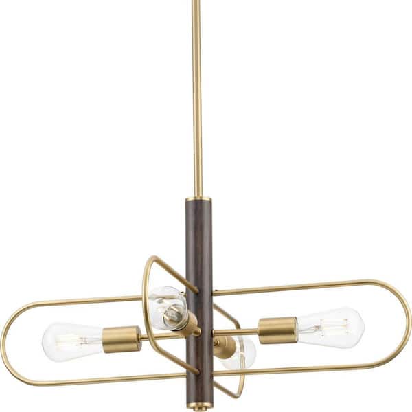 Progress Lighting Nombridge Collection 24 in. 4-Light Brushed Gold Chandelier for Breakfast Nook, Living Room and Great Room