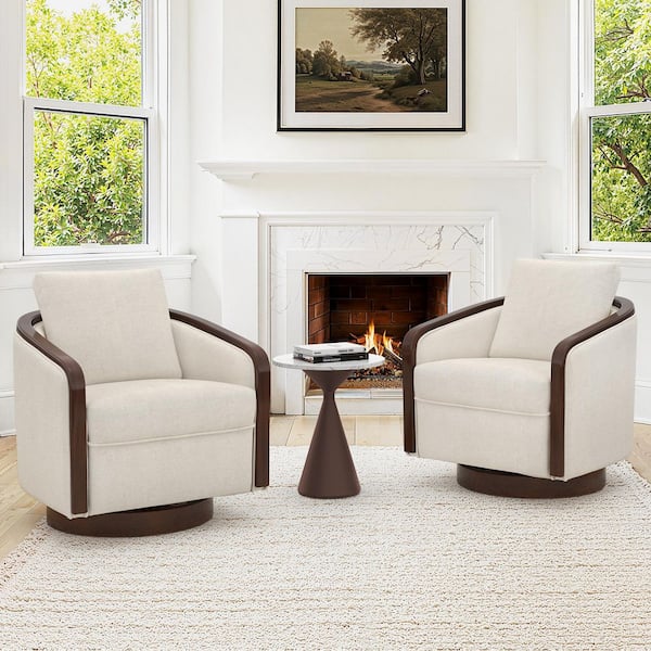Doev Linen Color Swivel Accent Barrel Chair Upholstered Armchair Comfy Sofa Chair 360° Club Chair (set of 2)