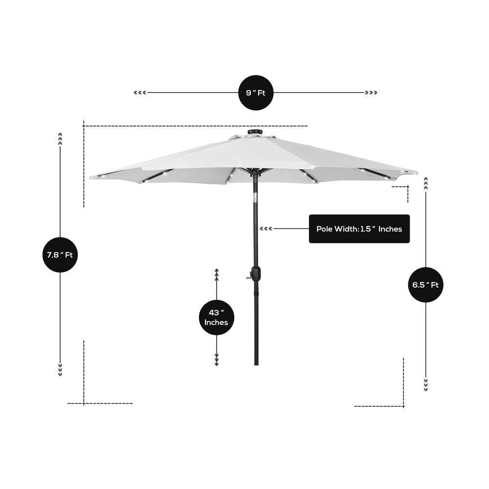 Navy Blue 9-Foot Solar LED Lighted Patio Umbrella with Steel Frame