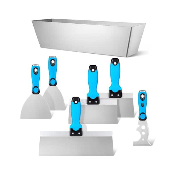 Drywall Hand Tool Kit 3in to 12in Stainless Steel Knife Putty Taping Mud Pan Ergonomic Grip 7-Piece