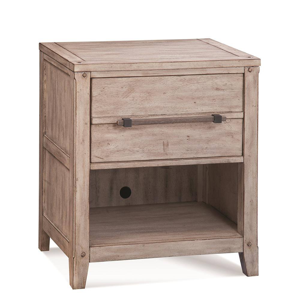 Rustic Beige 1-Drawer Nightstand in Solid Wood