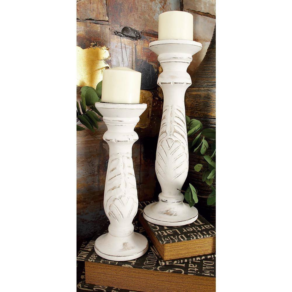Elegant White Mango Wood Candle Lantern Trio, 18" Height