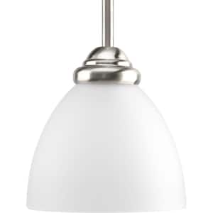 Heart Collection 1-Light Brushed Nickel Mini Pendant with Etched Glass