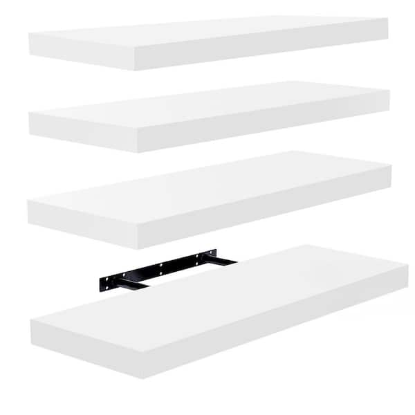 Floating Shelves, 9 in. W x 24 in. D White Decorative Wall Shelves, Farmhouse Style (4-Pack)