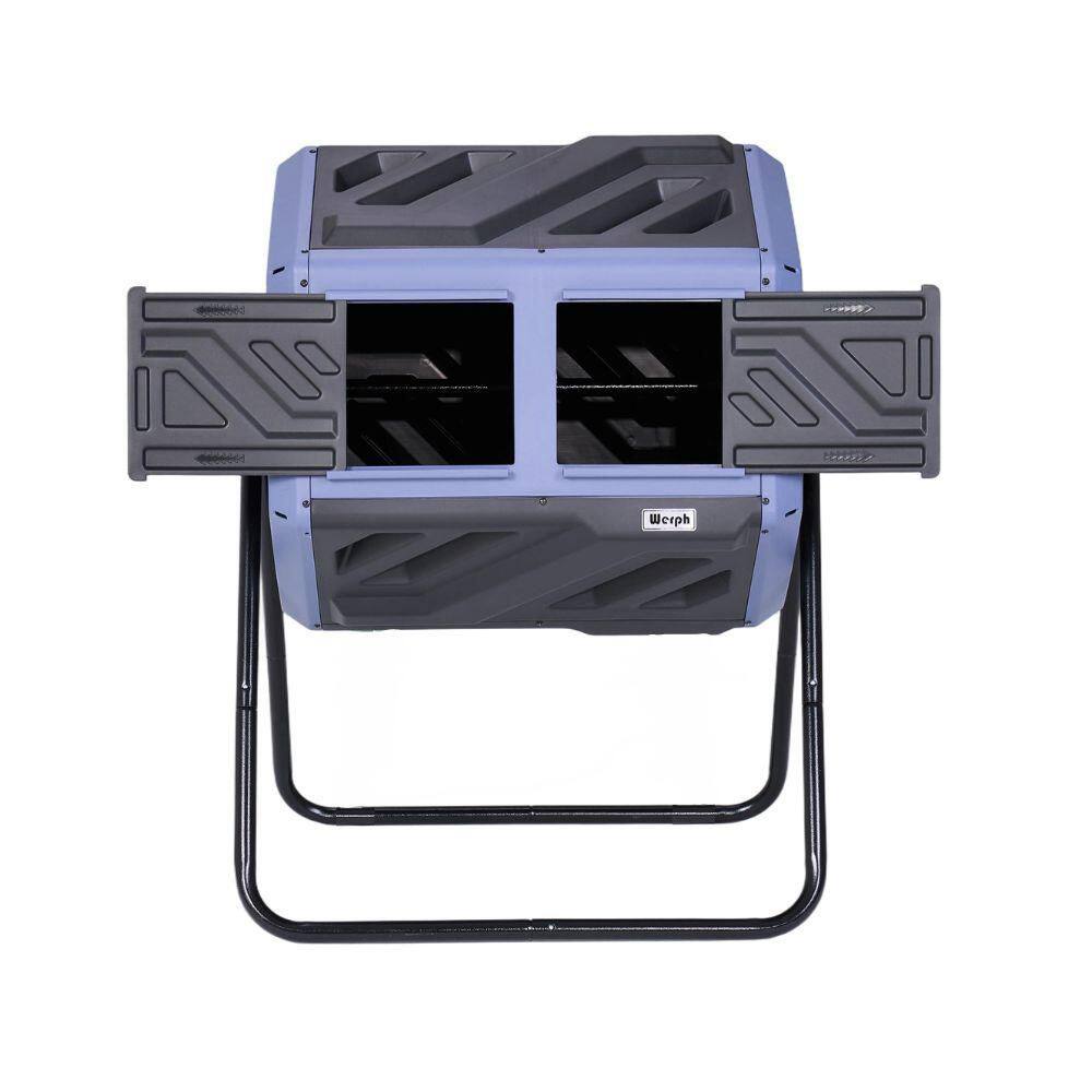 43 Gal. Dual Chamber Compost Tumbler Large Tumbling Composter with 2 Sliding Doors and Gloves