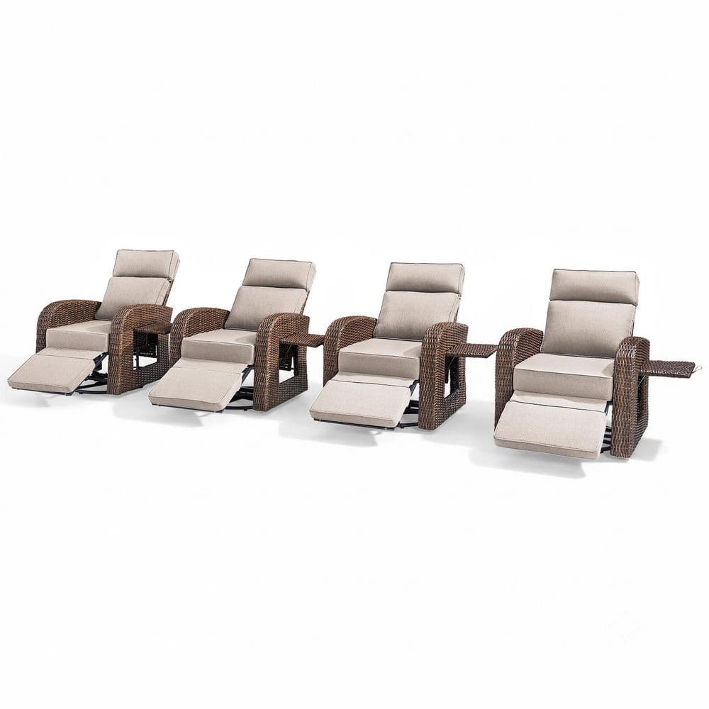 4-Piece PE Rattan Wicker Swivel Outdoor Recliner Lounge Chair Adjustable Backrest with Beige Cushions price history on PriceWatchPro