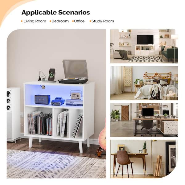 Karl home Record Player Stand White 29.53 in. H Storage Cabinet
