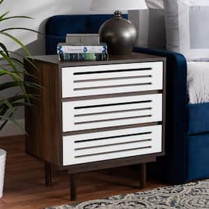 Meike 3-Drawer Walnut and White Nightstand (27 in.H x 23.6 in. W x 15.7 in. D)