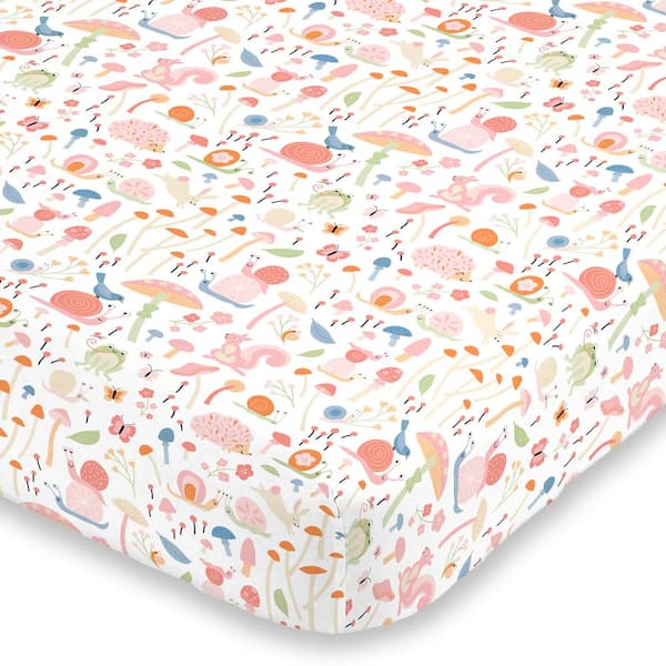 NoJo Spring Garden Pink Green Orange and Ivory Fitted Super Soft Polyester Crib Sheet