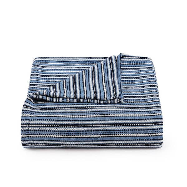 Nantucket Stripe Alcove Blue Cotton Twin Blanket