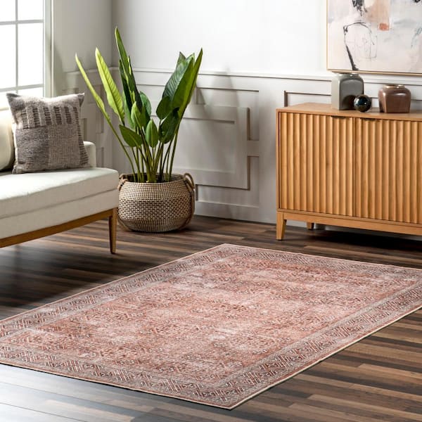 4 ft. x 6 ft. Rust Xenia Faded Transitional Machine Washable Area Rug