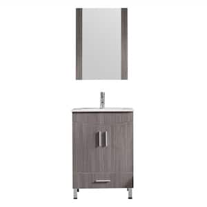 Wonline 24 in. W x 18.1 in. D x 33.5 in. H Single Sink Bath Vanity in Brown with White Ceramic Top and Mirror