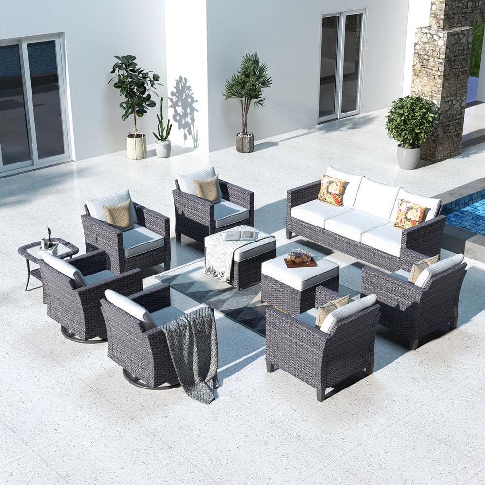 Megon Holly Gray 10-Piece Wicker Patio Conversation Seating Sofa Set with Gray Cushions and Swivel Rocking Chairs price history on PriceWatchPro
