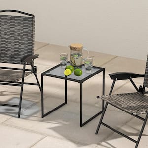 17'' Outdoor Side Table Patio Tempered Glass End Coffee Table for Porch Garden