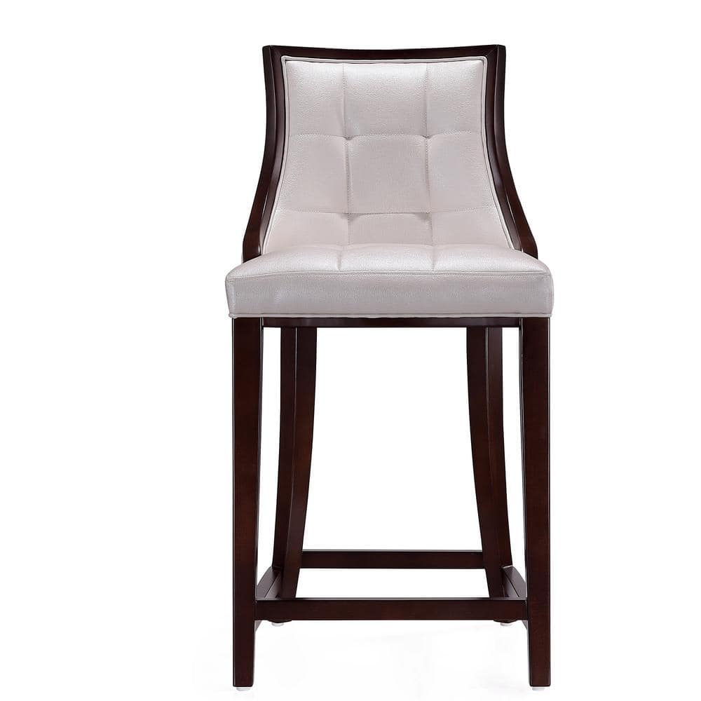 Pearl White and Walnut Elegance Faux Leather Barstool