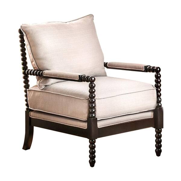 Sybil Beige Wood Frame Upholstered Arm Chair