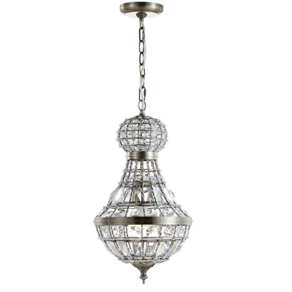 Regina 12 in. 1-Light Antique Brass Crystal/Metal Empire LED Pendant