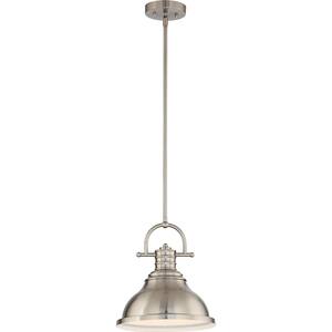 1-Light Indoor Brushed Nickel Downrod Pendant with Bell-Shaped Bowl