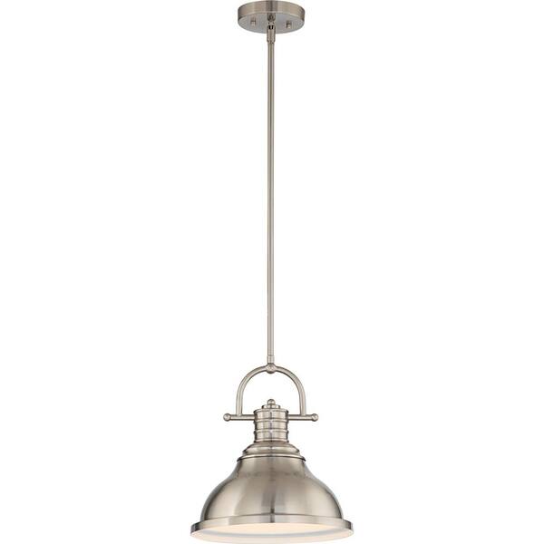 Photo 1 of 1-Light Indoor Brushed Nickel Downrod Pendant with Bell-Shaped Bowl