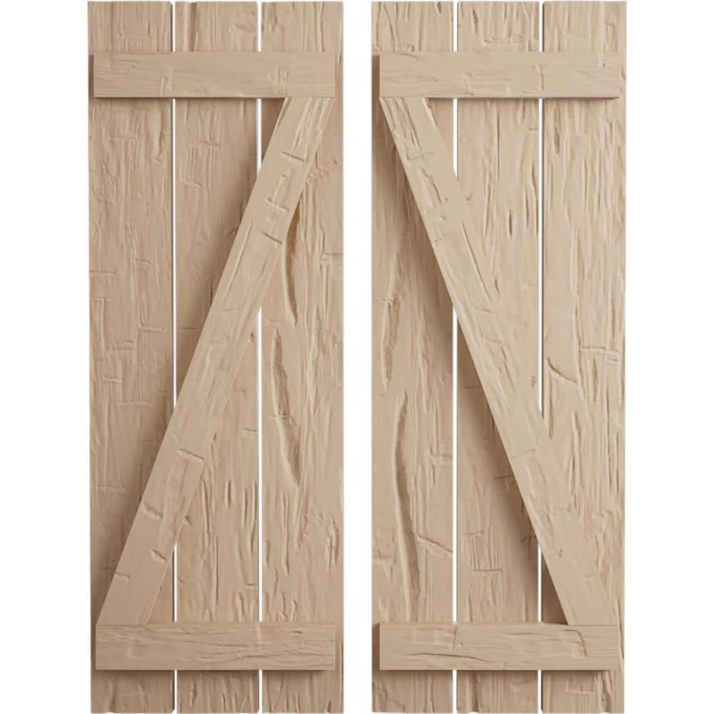 Primed Tan 28" Rustic Faux Wood Board-n-Batten Shutters