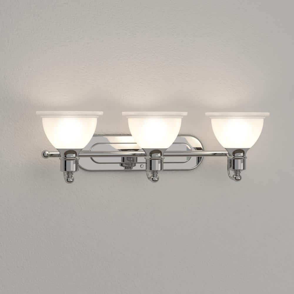 Polished Chrome 3-Light Bath Vanity with Etched Glass Shades