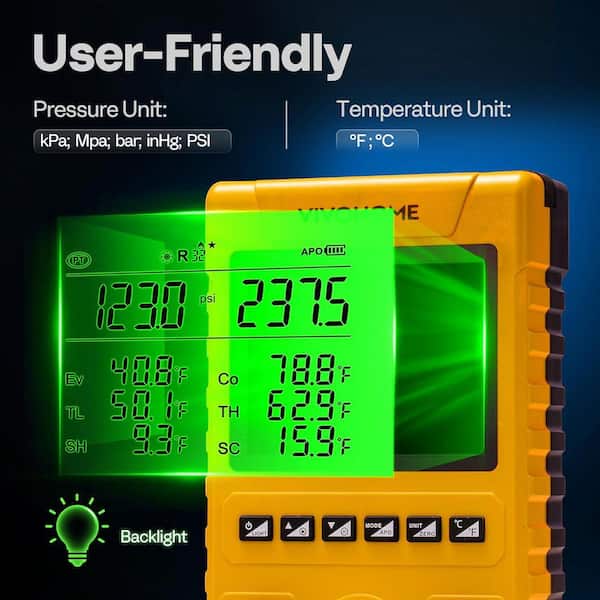 VIVOHOME Digital HVAC Manifold Gauge Set, Refrigeration AC Gauges With 2 Wired Temperature Clamp Probes With VIVOHOME 220 LBS High