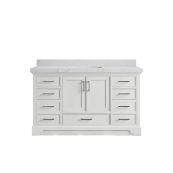 Willow Collections Charlotte 60 in. Single Sink Freestanding White Bath Vanity with Calacatta Sienna Qt. Top Unassembled
