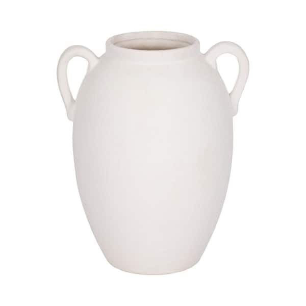 Liv & Skye 10 in. White Stoneware Amphora Textured Decorative Vase