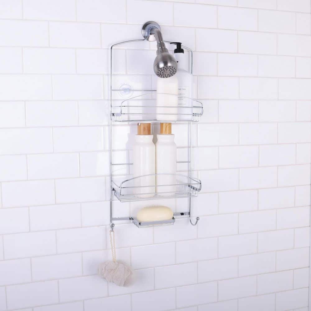 Chrome Rectangular Suction Mount Metal Shower Caddy