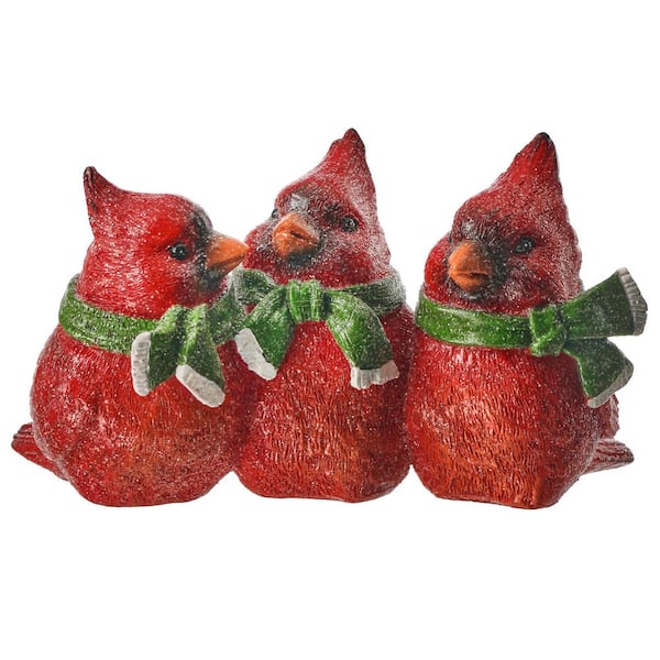 Red 6 in. x 3.5 in. Resin Trio Cardinals with Scarf