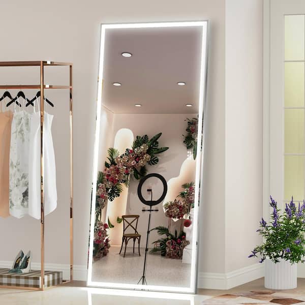 Staykiwi 32 in. W x 72 in. H Rectangular Framed Dimmable Lighted Wall Bathroom Vanity Mirror in Silver