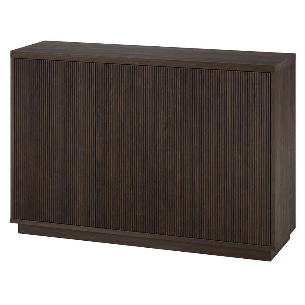 Alder Brown Rectangular Fluted Accent Table with Plinth Base