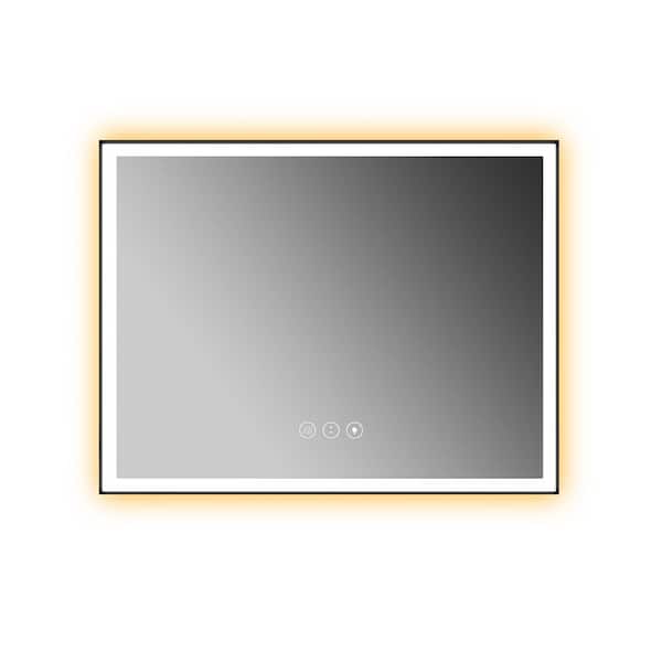 36 in. W x 30 in. H Rectangular Framed LED Anti-Fog Wall Bathroom Vanity Mirror in Black with Backlit and Front Light