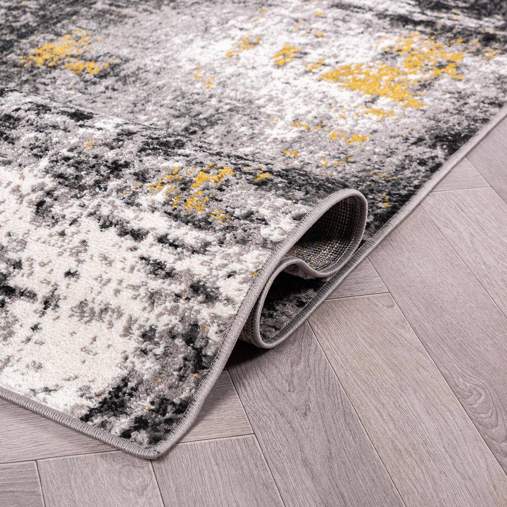 Adare Yellow and Gray Abstract 5' x 7' Synthetic Area Rug