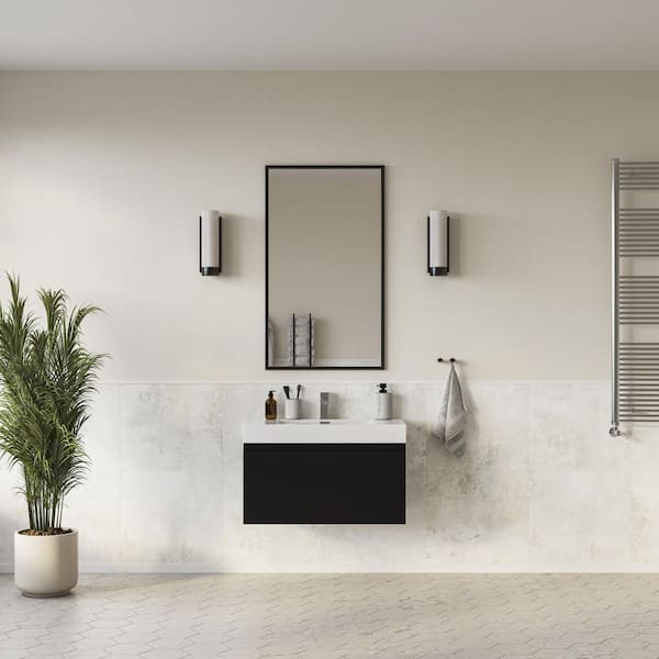 Mezzo 36 in. Modern Wall Hung Bath Vanity in Black with Vanity Top in White with White Basin