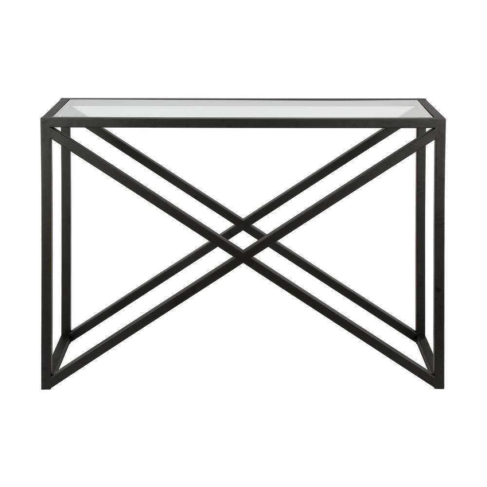 Blackened Bronze Rectangular Console Table with Tempered Glass Top