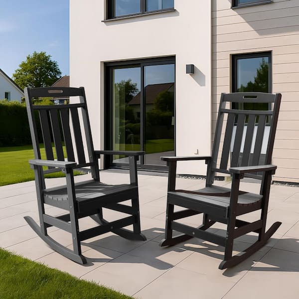 Grey HDPE Plastic Outdoor Rocking Chair, Porch Deck Rocker, 2 Pack