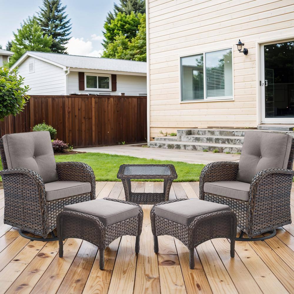 Carlos Brown 5-Piece Wicker Patio Conversation Set with CushionGuard Gray Cushions price history on PriceWatchPro