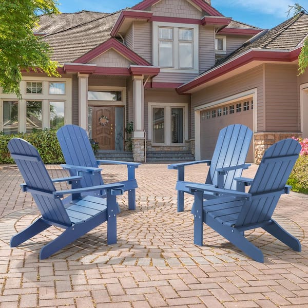 JOYESERY Navy Blue Outdoor All Weather Recyled Plastic Adirondack Chair With Cupholder (Set of 4)