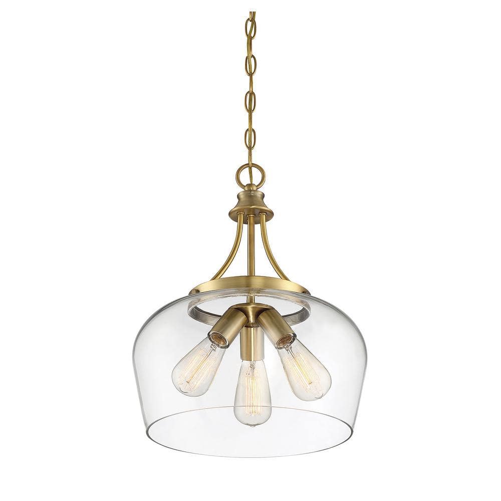 Elegant Warm Brass Octave 3-Light Curved Glass Pendant