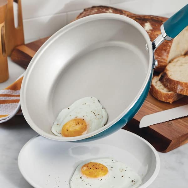 Create Delicious Stackable 8-Piece Aluminum Nonstick Cookware Set in Teal Shimmer