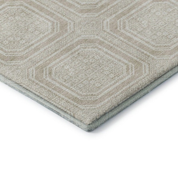 Mayfield Premium Machine Washable Abstract AMF1451 Beige 2 ft. 3 in. x 7 ft. 6 in. Runner Rug