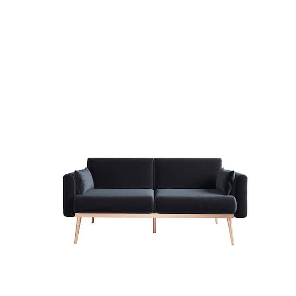 ZIRUWU 33.46 in Width Slope Arms Velvet Straight Sofa, Accent Sofa Black With Metal Feet