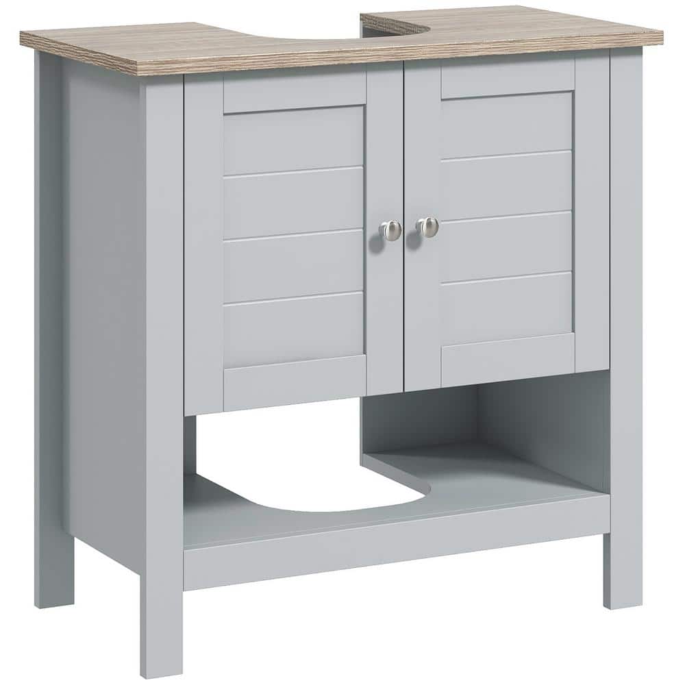 Gray MDF Pedestal Sink Cabinet with Adjustable Shelf