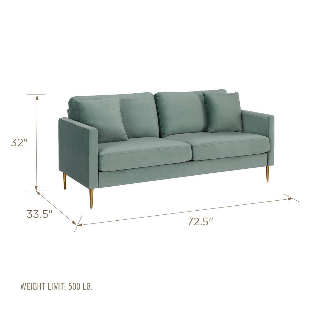CosmoLiving Highland 66.9" Green Velvet Sofa with Tufted Back and Wood Accents