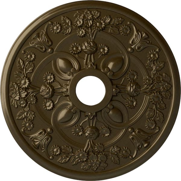 Ekena Millwork 1-3/8" x 30-7/8" x 30-7/8" Polyurethane Rose Ceiling Medallion, Brass