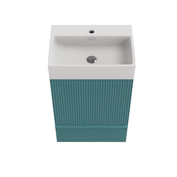 BEANS 20 in. W Single Sink Freestanding Striped Aqua Bath Vanity with White Ceramic Top for Modern Bathroom