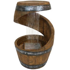 25 in. Spiraling Barrel Outdoor Cascading Water Fountain with LED Lights