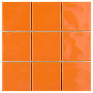 Twist Square Orange Sunset 11-3/4 in. x 11-3/4 in. Ceramic Mosaic Tile (9.8 sq. ft./Case)