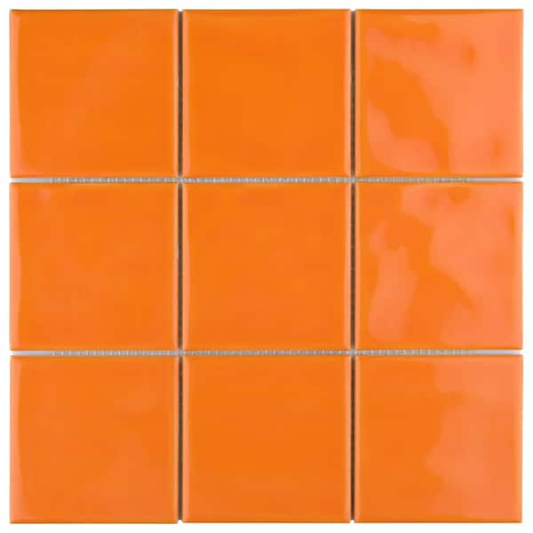 Merola Tile Twist Square Orange Sunset 11-3/4 in. x 11-3/4 in. Ceramic Mosaic Tile (9.8 sq. ft./Case)